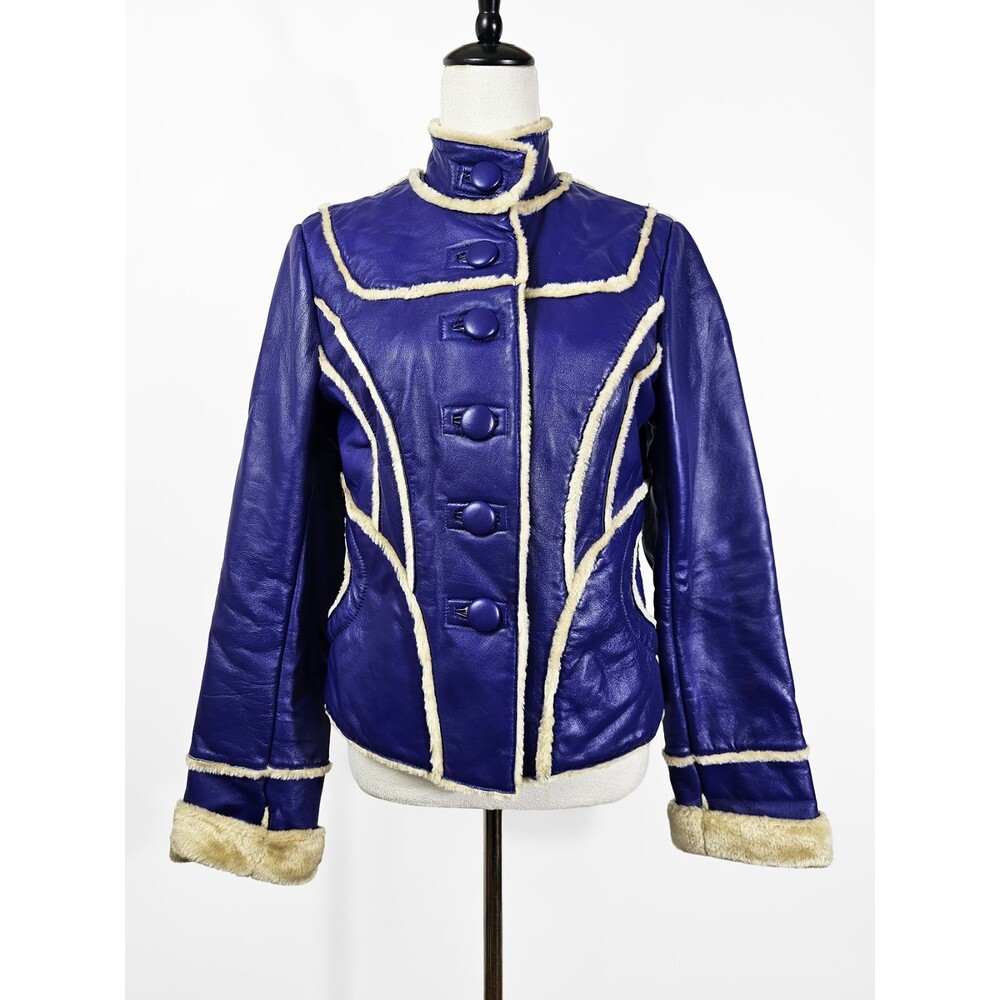 Bagatelle Medium Vintage Purple Leather Jacket 90s Y2K Exposed Seams Moto